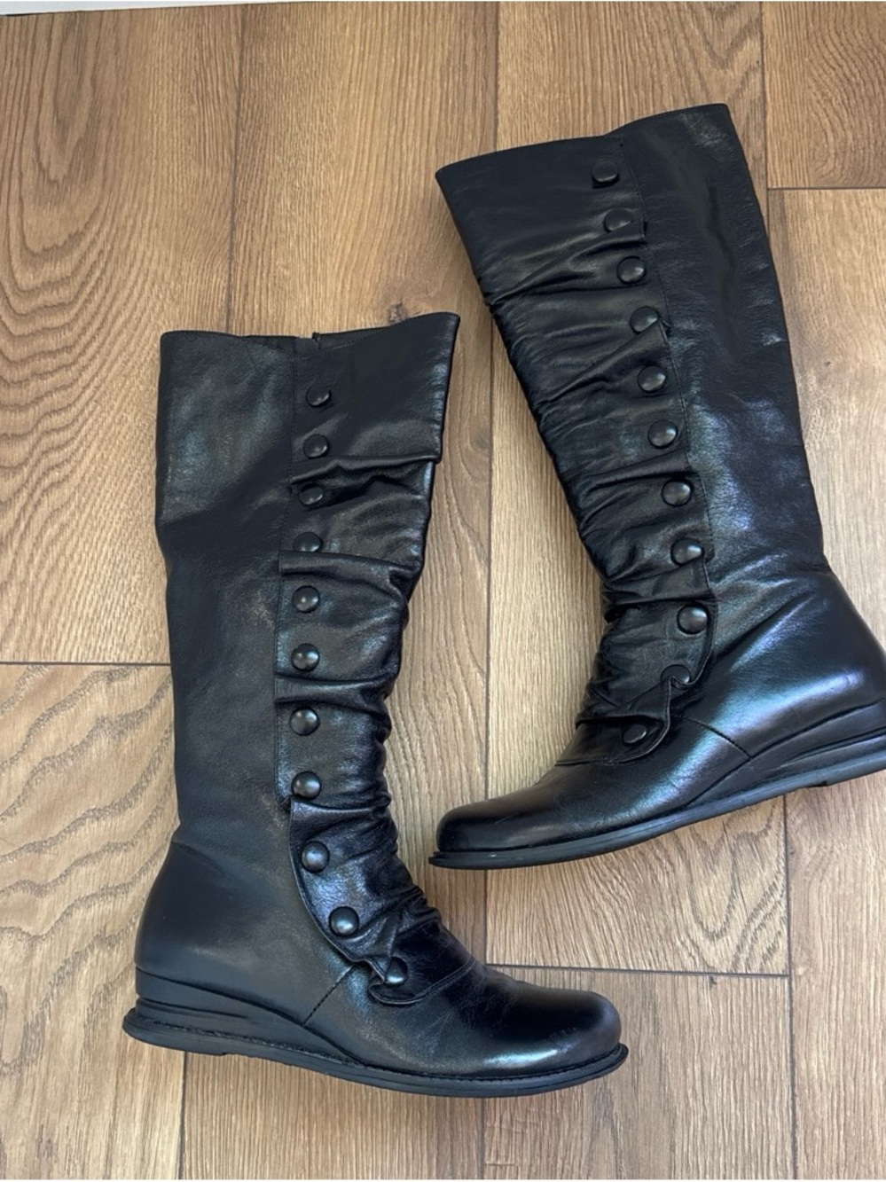 Miz Mooz Black Button-Front Knee Boots